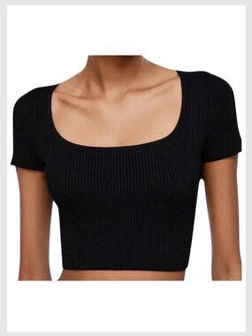 Aritzia Babaton Sculpt Knit Scoop Neck Crop Top Black S